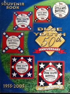 This is the front cover of Dixie Youth Baseball's 50th Anniversary souvenir booklet which highlights its evolution from a segregated "whites only" league to its modern incarnation. Its authors recognize South Carolina as the organization's birthplace but make no mention of the racial controversy that spawned it.