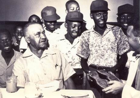 Cannon Street Y.M.C.A. President Robert F. Morrison was a tireless advocate of racial equality and fairness in youth recreation. He is pictured here (second from left) alongside Cannon Street team members during their stay at Lycoming College in Williamsport, PA, August 26, 1955. Photo courtesy of Little League Baseball, Inc.