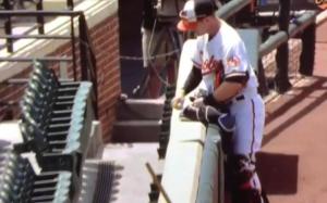 Orioles catcher Caleb Joseph signed imaginary autographs prior to the game.