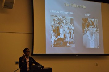 Ashley Brown presenting the Graduate Student Essay Award. Courtesy of Malcolm MacLean (@Malcolmmaxx).