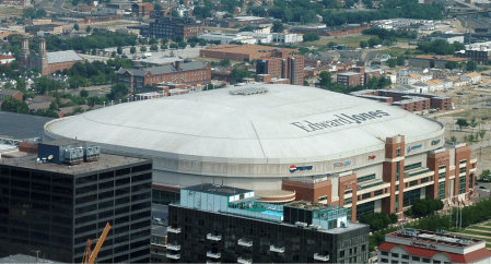 The Edward Jones Dome as viewed from the St. Louis Arch. Photo Credit: Kelly Martin/Wikimedia Commons