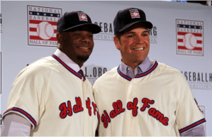 Ken Griffey Jr. and Mike Piazza during their induction ceremonies July 27th at Cooperstown, NY. Source: Wikimedia Commons 