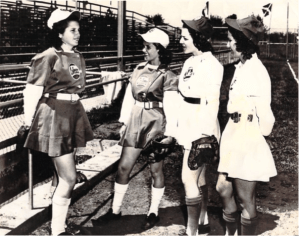 Kinney, second from left, with the three other Cuban players in the All-American Girls Professional Baseball League. Photo courtesy of Ysora Castillo-Kinney.