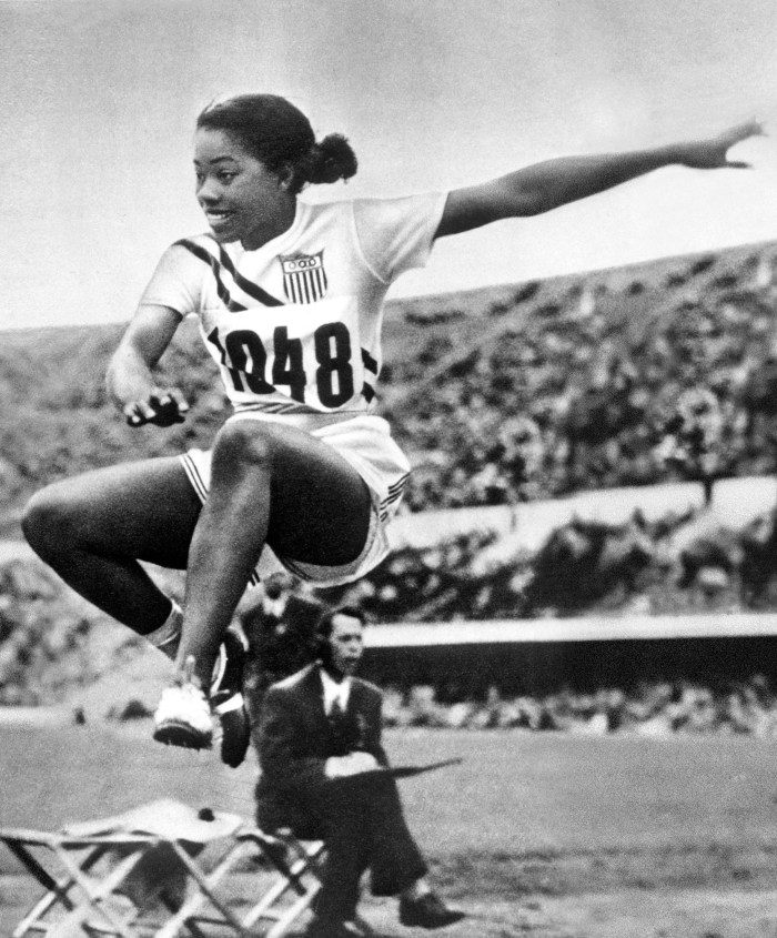 1952 Olympic Games. Helsinki, Finland. Womens Long Jump. Mabel Landry of the U.S.A. who was placed 7th.